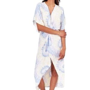 Lezat Small Joey Maxi Dress Ice Blue Tie Dye Beachy Coastal Coverup R2